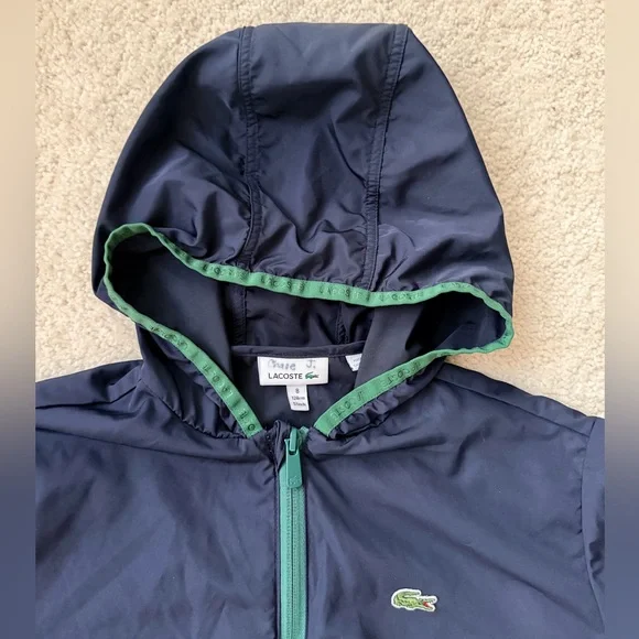 Lacoste Boys Navy and Green Hooded Jacket - Picture 2 of 9